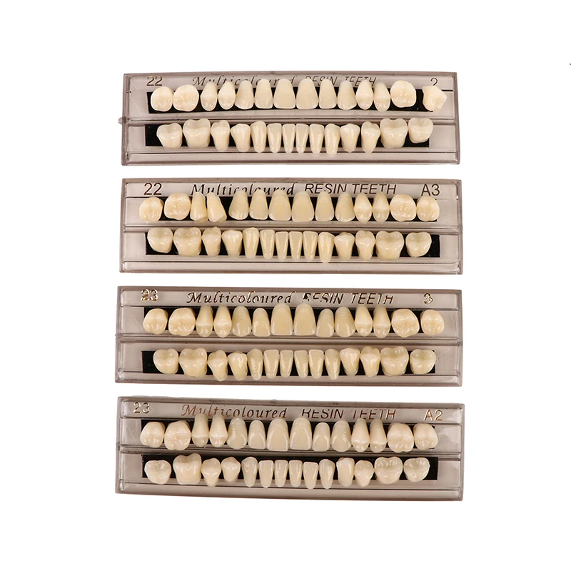 28 Teeth/set Resin Denture Teeth 3d Shade Guide Color Comparator Mirror Dentistry Cold Light Teeth White Bleaching Dental Plate