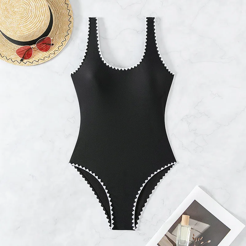 2024 nuove donne costume intero, bikini senza schienale con bretelle sexy in tinta unita, costumi da bagno sportivi slim con scollo a U monokini beachwear Y127