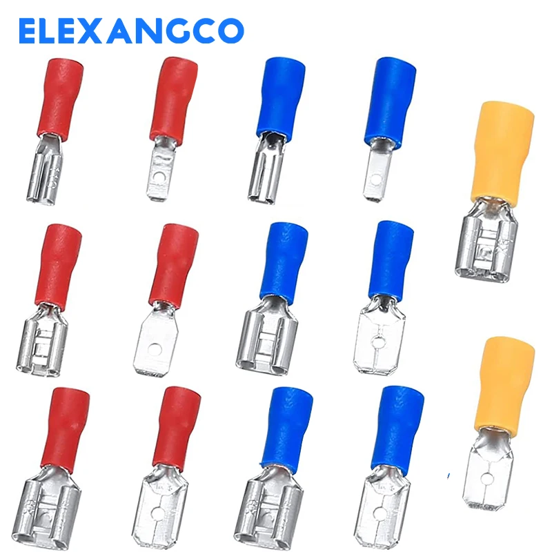 50PCS 2.8/4.8/6.3 Geïsoleerde Spade Draad Connector Elektrische Crimp Terminal Mannelijke En Vrouwelijke Rood Blauw Geel