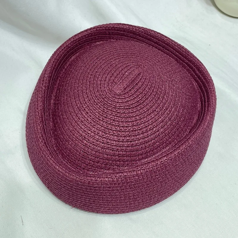 Sommermode Papierstrohhut Tropfenform Damen Stewardess Baskenmütze Sonnenhut Flugbegleiterin Vintage Pillbox Hut Bonnet Enfant – Detail 13