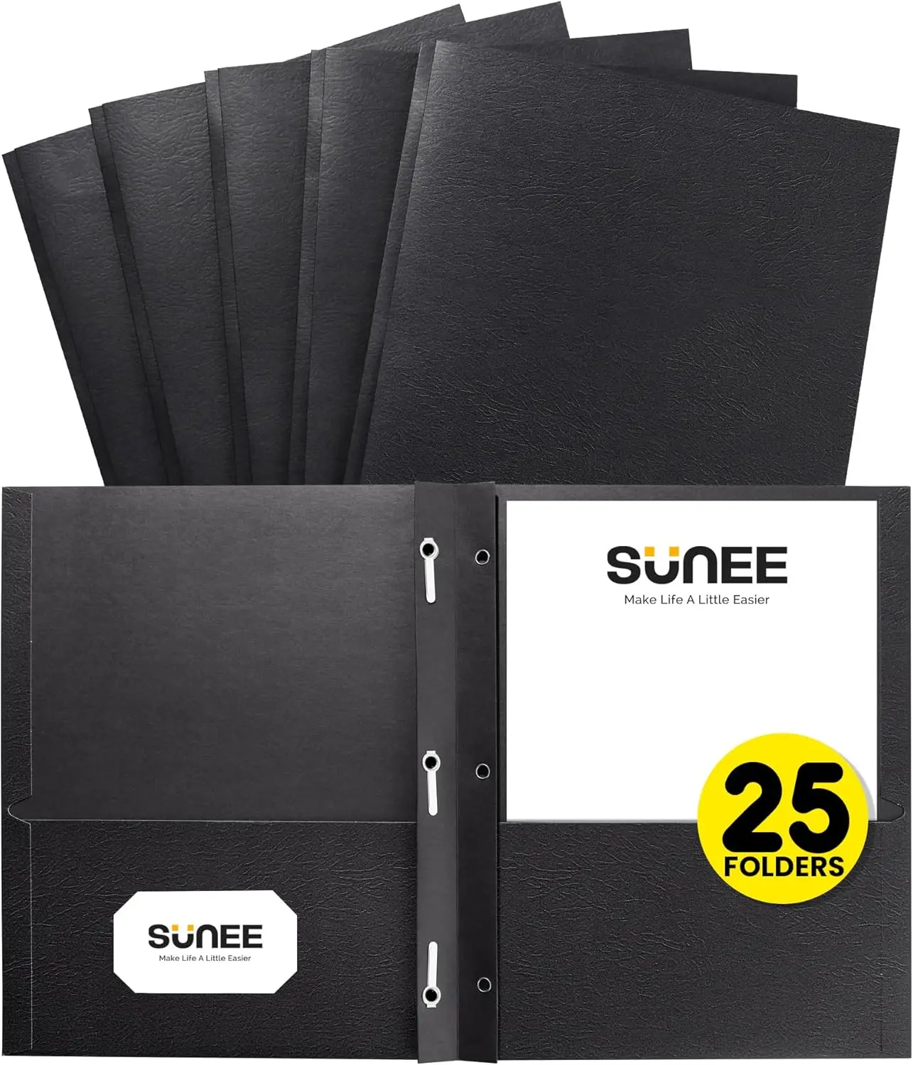 

2 Pocket Folders with Prongs, 25 Pack Black, Letter Size Paper Fit for School Office Home Business