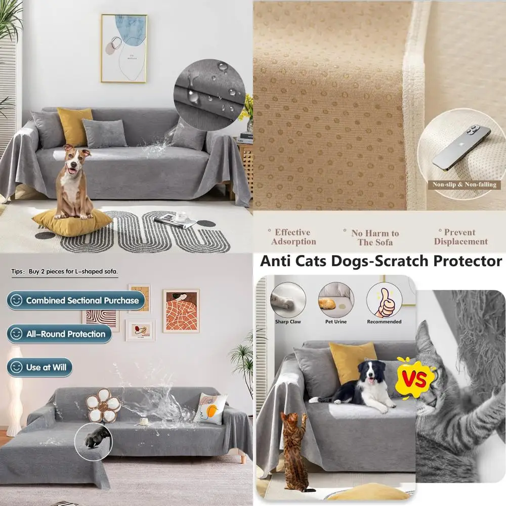 

Waterproof Sofa Cover for Sectional Couches, Gray Anti-Scratch Cover for 3-Cushion L-Shaped Sofas, Pet-Friendly