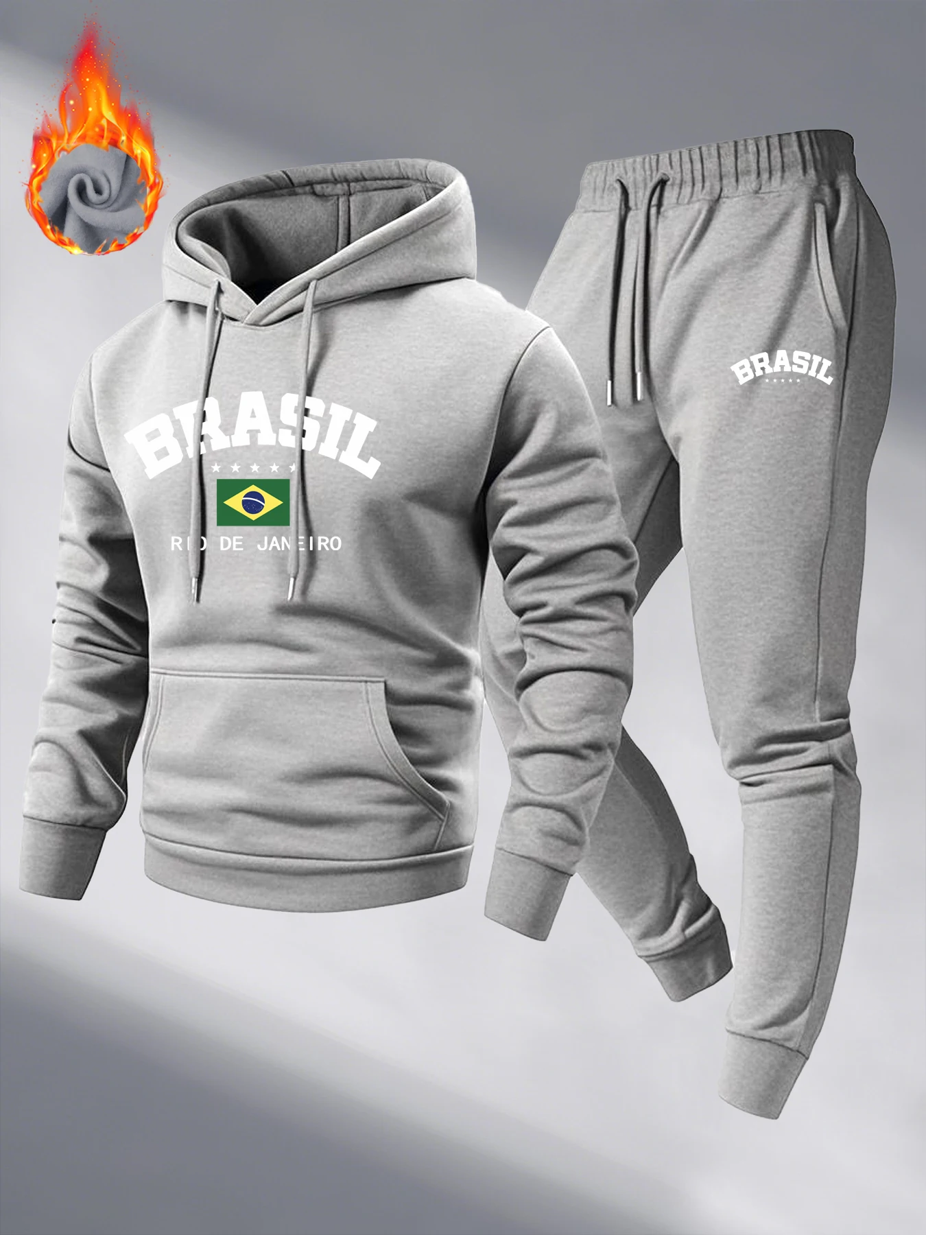 

BRASIL Letter Print Sweatshirt Suit Men's Fleece Hoodie Pants Set Spring Autumn Casual Sports Pullover Trousers Sets 2025 New