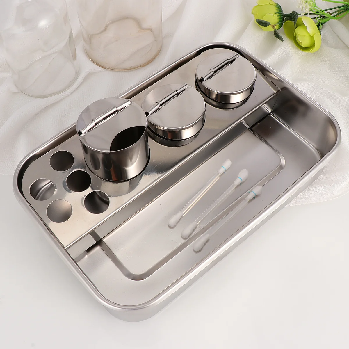 

1Set Extra-Thick Stainless Steel Tray Silver Smooth Edges Long-Lasting Durability Cylinders for Therapeutic Use