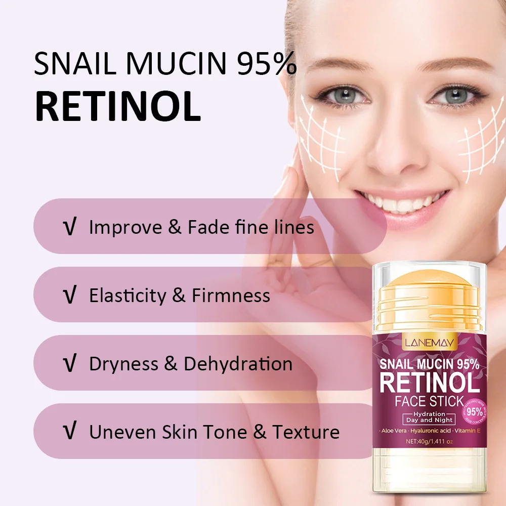 95% Snail Mucin Retinol Face Stick Anti-Aging,Deep Hydration,Reduces Fine Lines Wrinkles Portable Skin Repair Day Night Cream