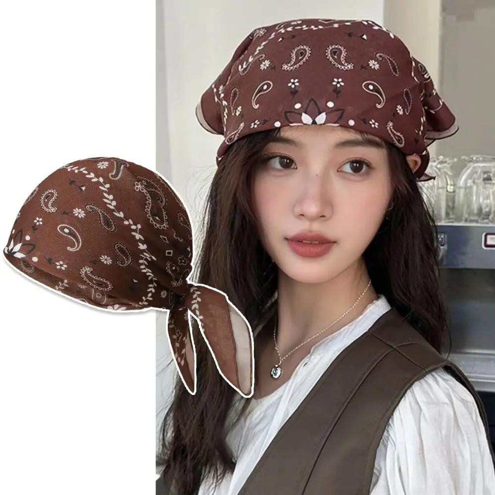 Y2K Cashew Flower Print Scarf Geometric Shape Hip Hop Leopard Print Silk Scarf Spicy Girls Headband Hair Scarf Scarf Accessories