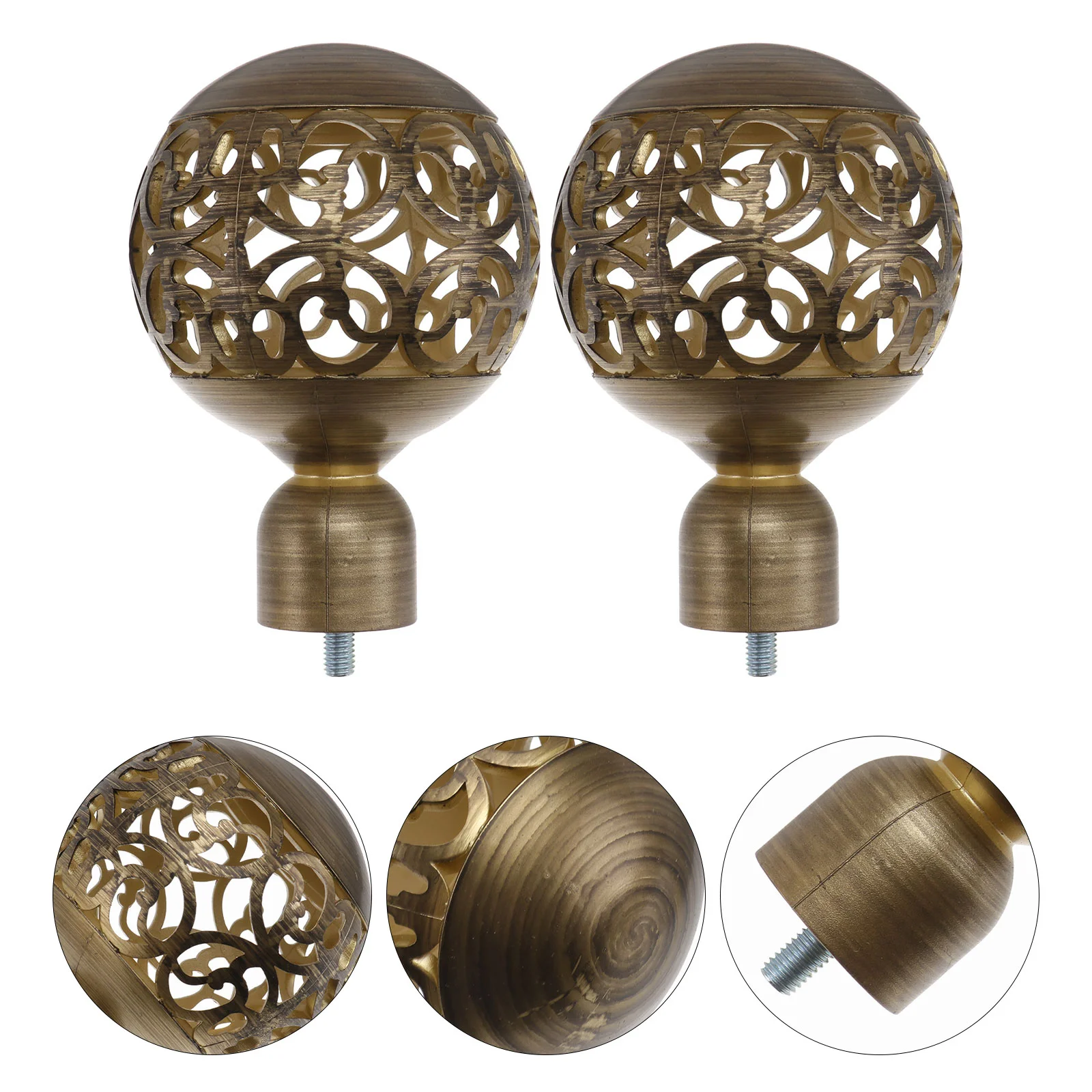 2 Pcs Vintage Decor Roman Rod Accessories Curtain Pole End Elegant Head Golden Accessory Decorative Ends