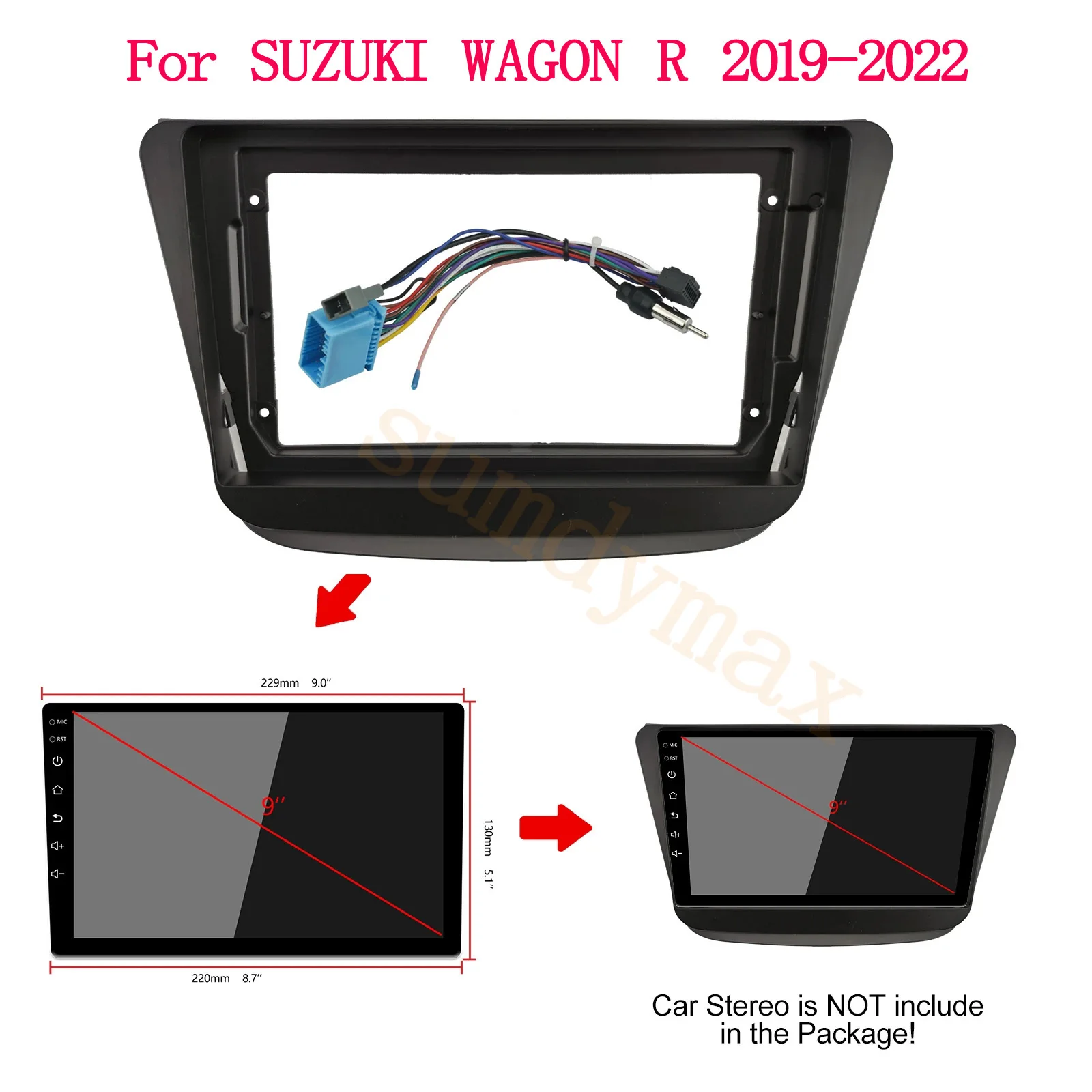 9inch big screen 2 Din android Car Radio Fascia Frame cable for SUZUKI WAGON R 2019 -2022 car panel Dash Mount Kit