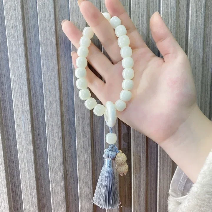 Original White Jade Bodhi Root Hand String Men and Women's Single Circle Plate Playing Literature Handheld Prayer Beads Rosary