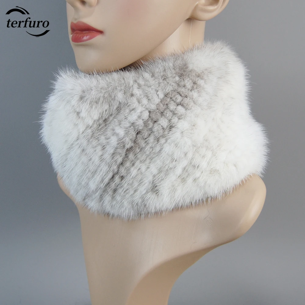 Winter Knitted Warmer Lady Genuine Ring Bandana Girl Good Elastic scarves Natural Mink Fur HeadBands Winter collars and scarves