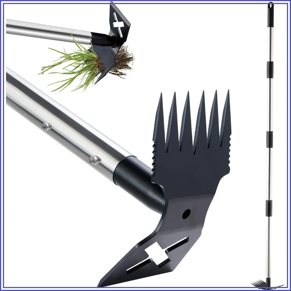 

60'' Weed Puller Tool, Heavy Duty 2 in 1 Manual Weed Rake and Garden Hoe for Lawn, Yard, Patio