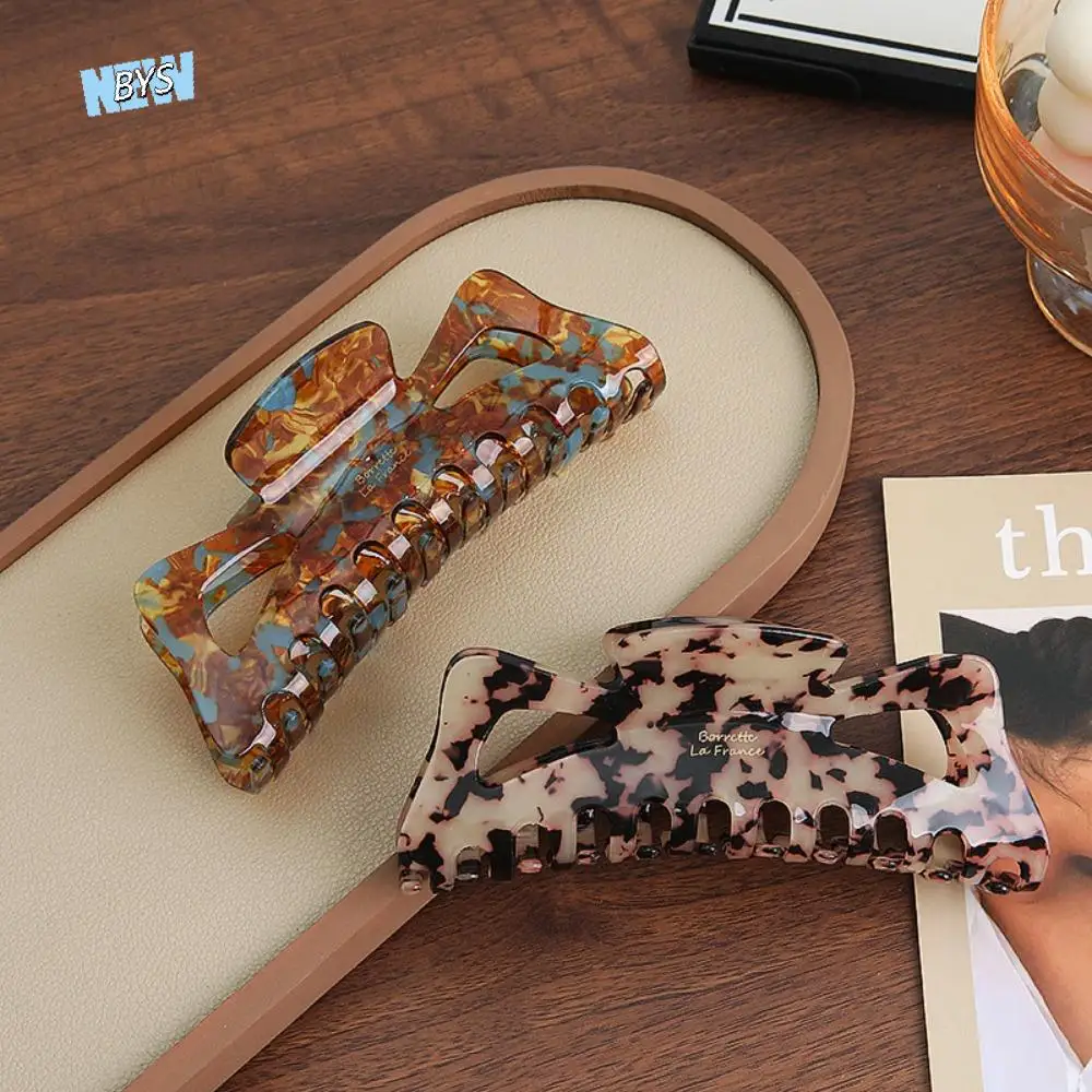 

Fashion Sweet Bowknot Hair Claw Leopard Print Hollow Large Shark Clip Korean Style Headwear Ponytail Clip Four Seasons