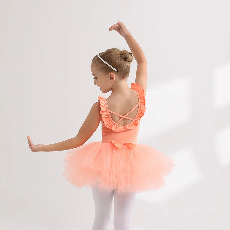 Justaucorps de gymnastique pour enfants filles, vêtements de danse Bailarina, Costume à bretelles, jupe bouffante en maille, vêtements de danse de Ballet, Performance pour enfants