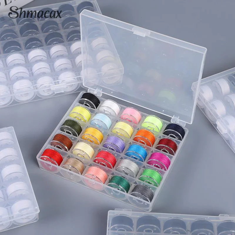 25/36pcs Household Sewing Machine Bobbin Lock Core Box Colorful Transparent Bobbin With Thread Bobbin Set Plastic Box