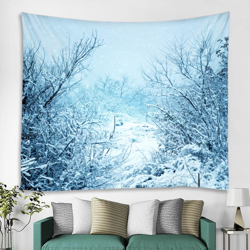 Winter Snow Forest Tapestry Art Home Curtain Bedroom, Living Room, Beautiful Background Wall Decoration 