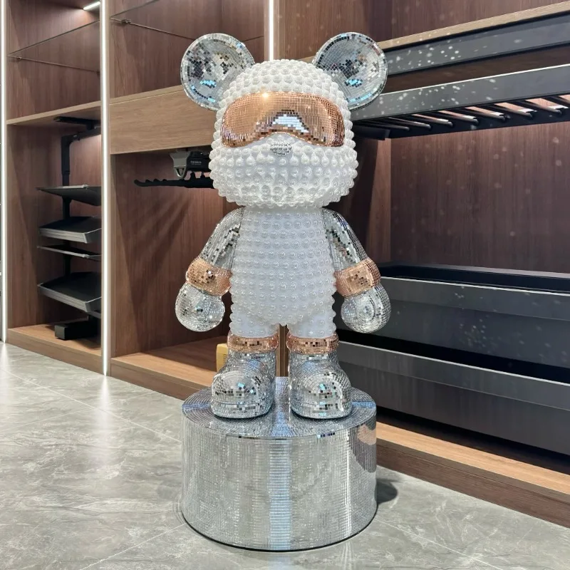 Home Decor 80cm Sculpture Cartoon Glass Pearl Bear Decoration,Living Room TV Cabinet,Clothing Store,Floor Decorations Customized