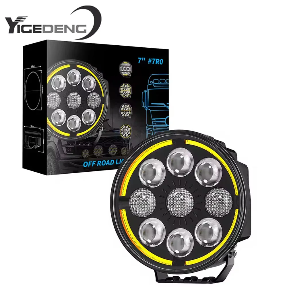 

YIGEDENG 7inch Ruond Dual Color LED Work Light Spotlight 12V 24V 60W Auxiliary Lamp For Motocycle Car Truck OFF-Road ATV SUV 4x4