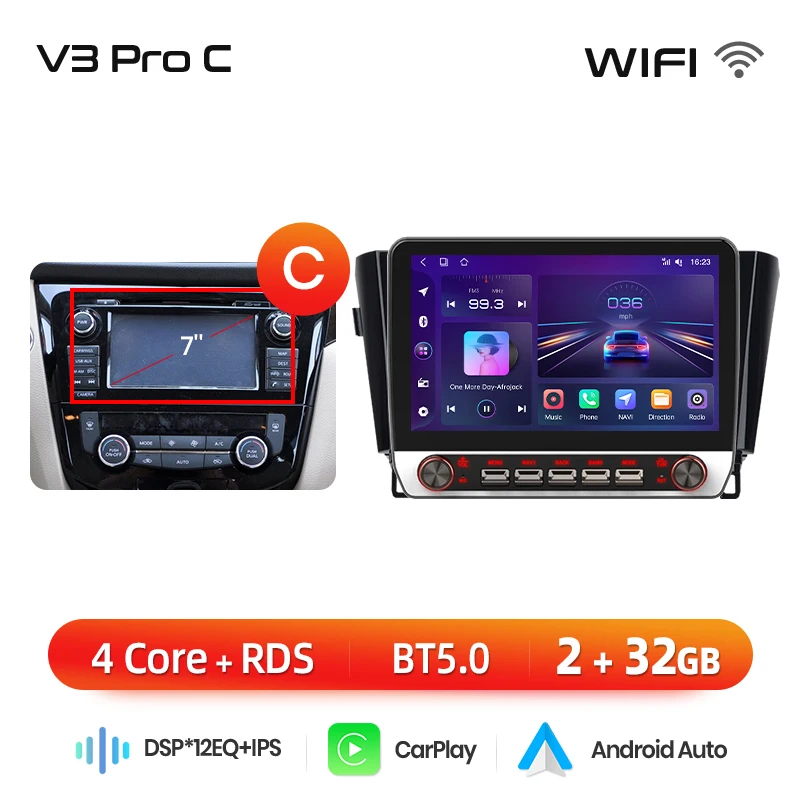 Junsun 13.1″ QLED draadloze CarPlay Android Auto autoradio voor Nissan Qashqai J11 X-Trail T32 2013-2017 Intelligente systemen DSP
