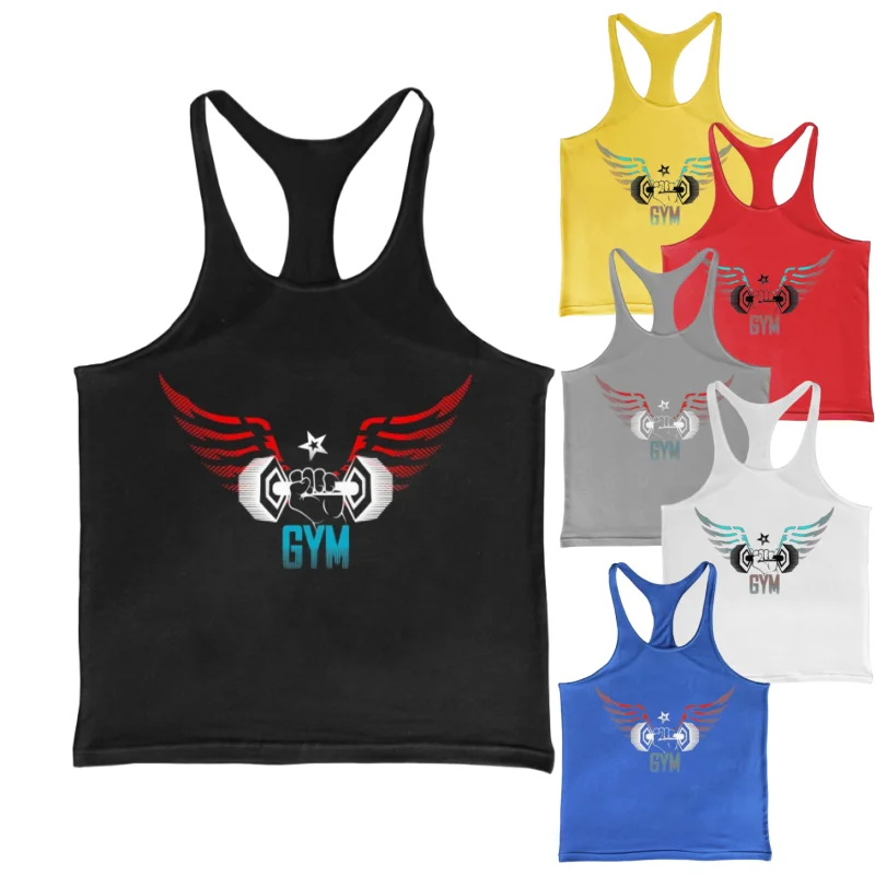 

Мужской хлопковый жилет с рисунком гантели и крыльями GYM — Y-образный жилет без рукавов для тренировок мышц в тренажерном зале и тренировок, спортивная одежда