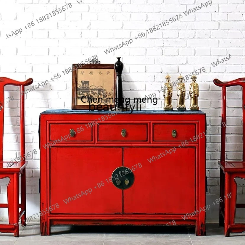 New Chinese retro, solid wood red paint dining edge, shoe cabinet entrance, storage, multi-purpose cabinet