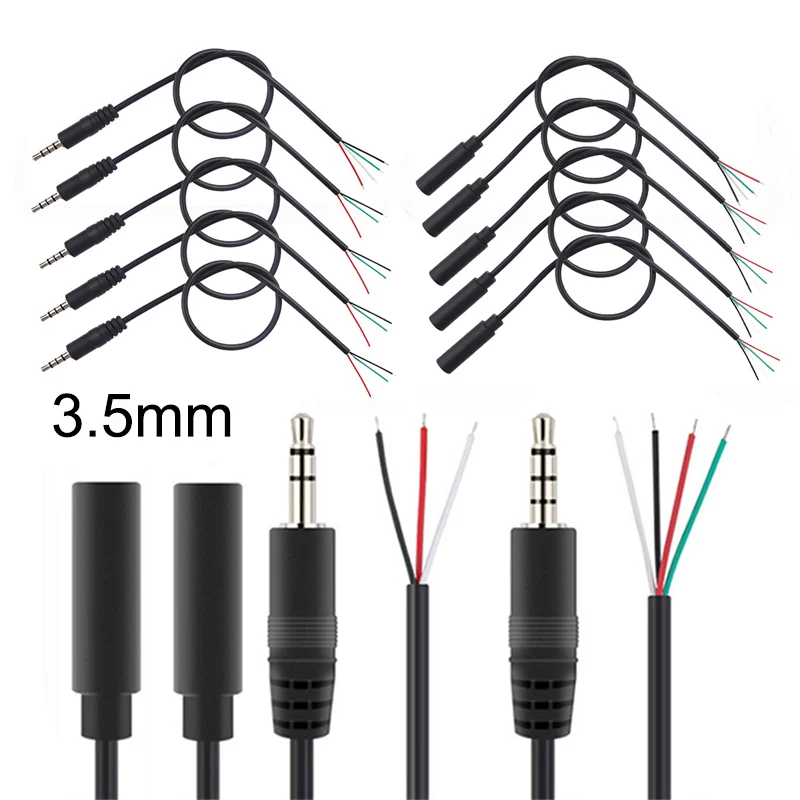 0.3M 1M Audio Extension Cable 3.5mm 3 Pin 4 Pin Male Female Connector Aux Head Line 3.5mm Stereo DIY Cable Core Audio Wire D6