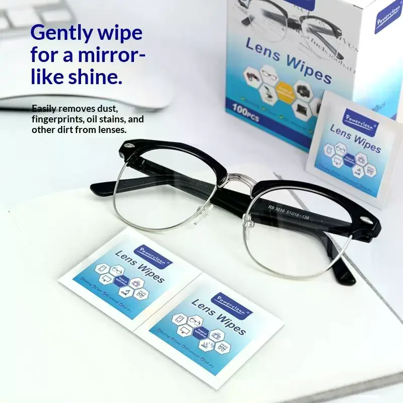 Glasses Cleaning Lens Wipes Sunglasses Mobile Phone Screen Wipes Pre-Moistened Individually Wrapped No Scratches Stripes 100pcs