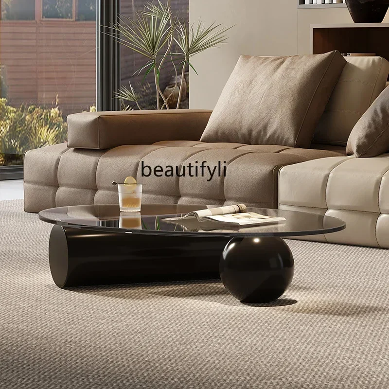 

A16 yh Italian style, glass coffee table, sofa edge oval household tea table, transparent tempered glass