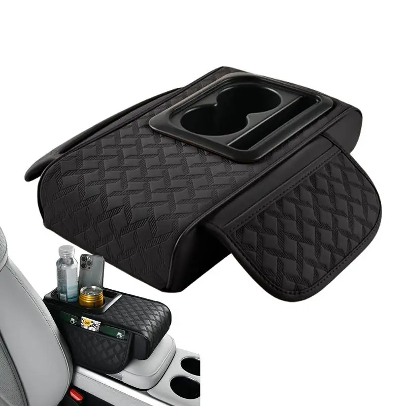 Universal Car Armrest Type Tissue Boxes Armrest Pad Center Console Armrest Cushion With 2 Cup Holders Car Interior Accessories