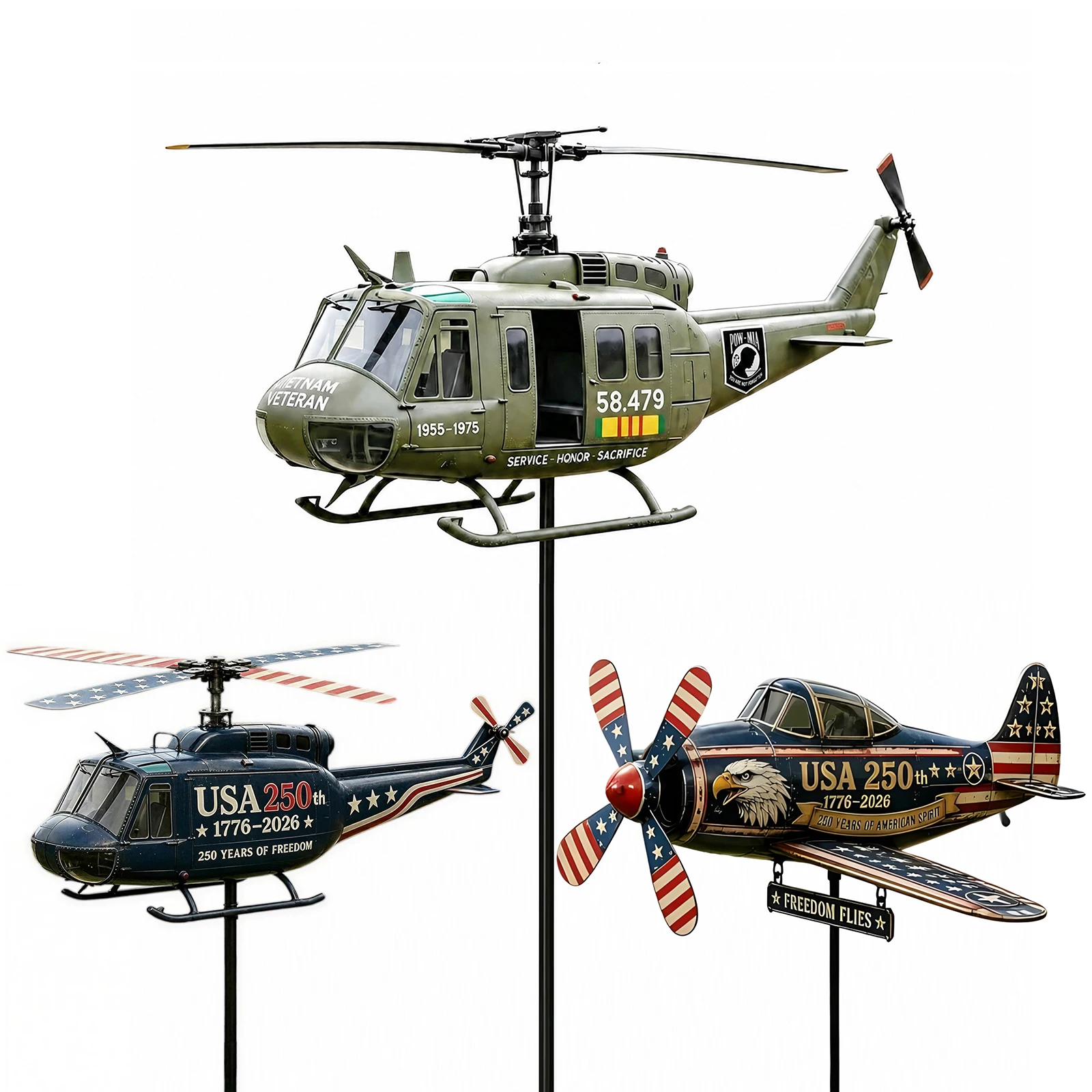 Metal Outdoor Airplane Sculptures Ornament with Spinning Propeller Airplane Wind Spinner for Patio Garden Terrace Balcony Decor