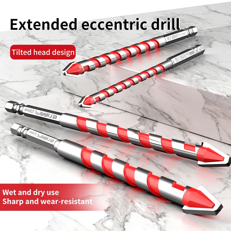 

6/8/10/12mm Extended Eccentric Drill Bit Hexagonal Shank Alloy Steel Dry Drilling Bits For Ceramic Tile Concrete Glass Marble