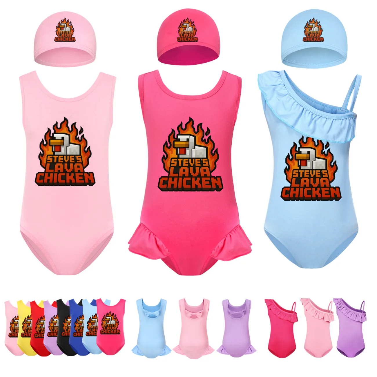 

Купальник для девочек, летние каникулы, детский комплект бикини Steves Lava Chicken, комплект бикини с оборками, детский купальник с принтом Carooon4461