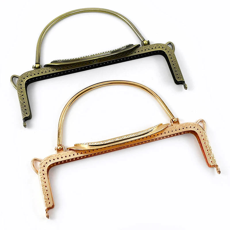 Deepeel 1/2Pcs 22cm Metal Kiss Lock Purse Frame with Handle Embossed Clasp for Handbag Crochet Bag Making Hardware Accessories
