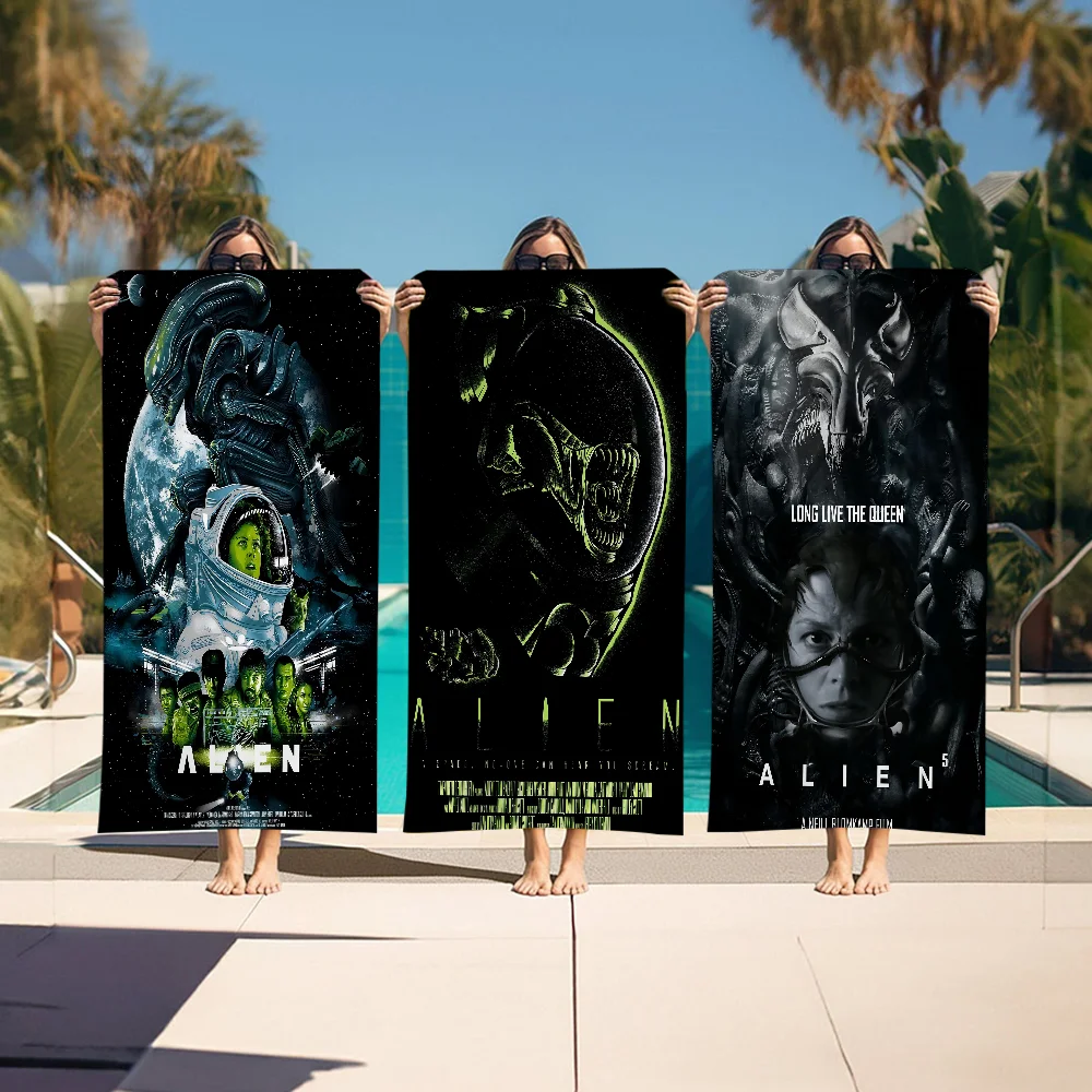 Classic Sci-Fi Alien Beach Towels Shower Towel Sauna Travel Spa Microfiber Quick Dry Gym Accessories Cute Room Decor