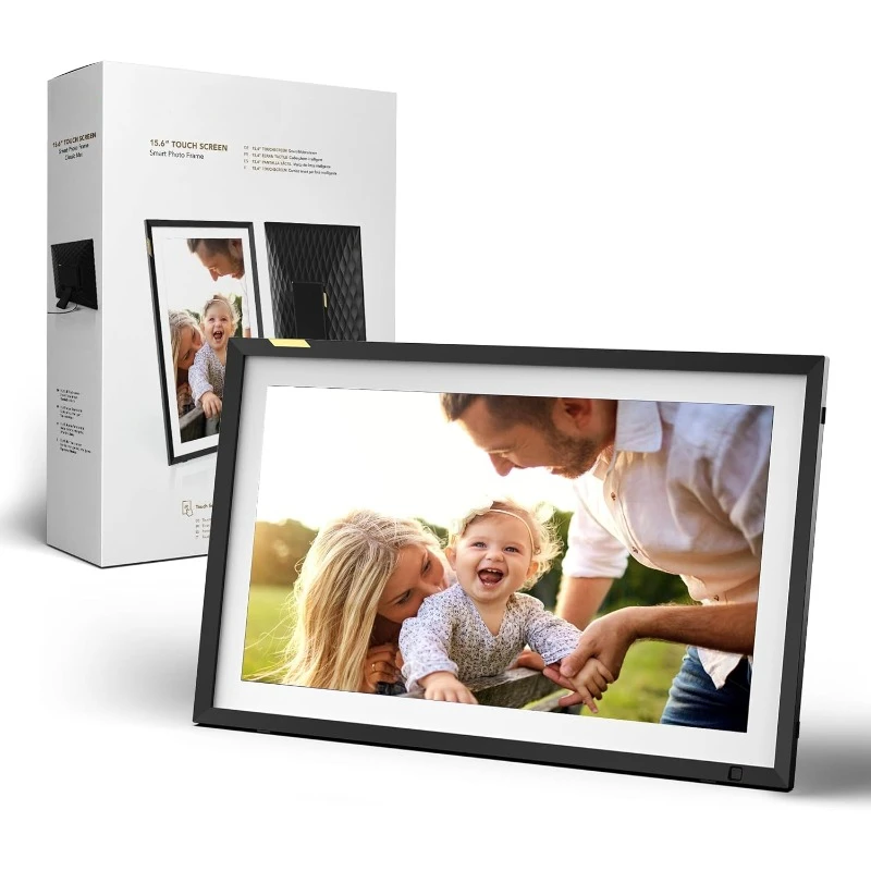 Digital Touch Screen Picture Frame with WiFi - 15.6” Photo Frame, Connecting Families & Friends (Black/White Matte)