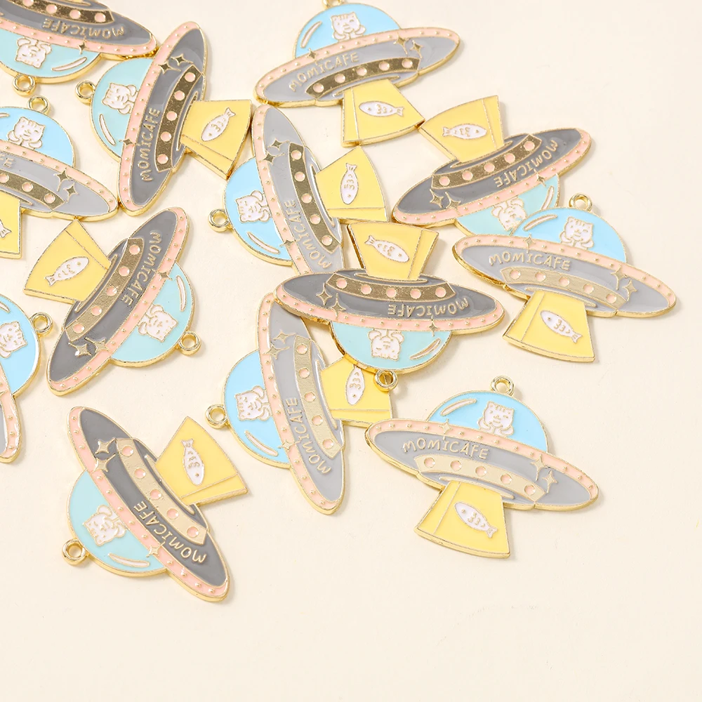 10Pcs 32*40mm Enamel ET Alien Aircraft Charms Alloy Pendants Charms for DIY Jewelry Making Earrings Jewelry Accessories