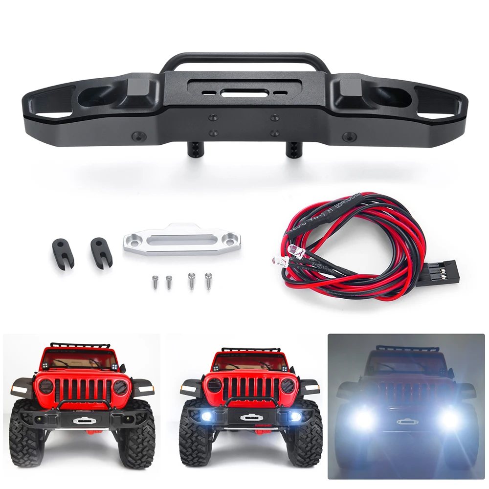 YEAHRUN Metal Front Rear Bumper w/ LED Light for Axial SCX10 III AXI03006 Gladiator AXI03007 Wrangler 1/10 RC Crawler Car Parts