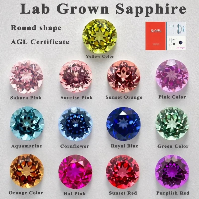 

New Lab Grown Sapphire Round shape Multiple Colors Gemstone DIY Ring Necklace Earrings Main Materials Selectable AGL Certificate