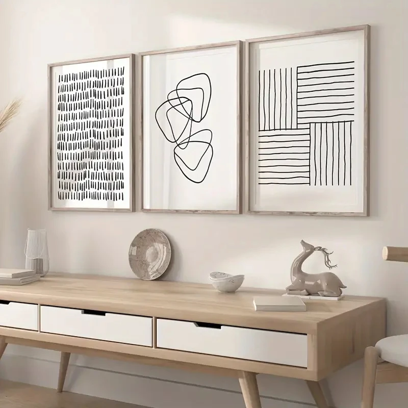 3Pcs/Set Minimalist Black White Line Print Abstract Poster Canvas Modern Living Room and Bedroom Home Decor Wall Art Frameless