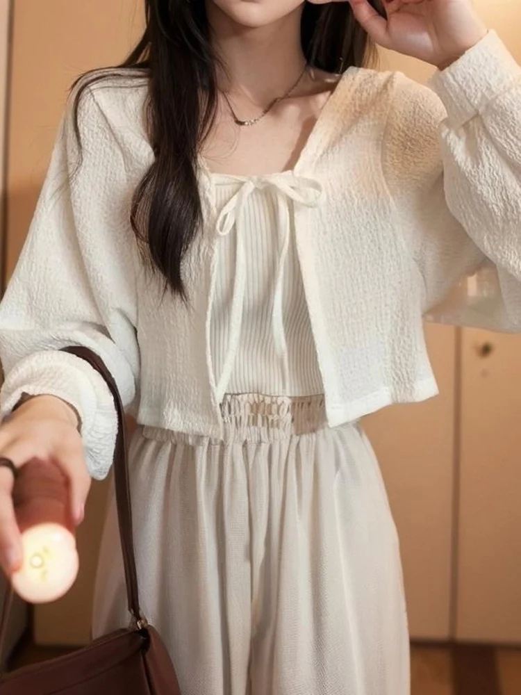 

Early Spring Thin Ice Silk ort Coat Women's Top Outerwear Cover up Sun Protection Cardigan with Sling Dr Casual Knitted