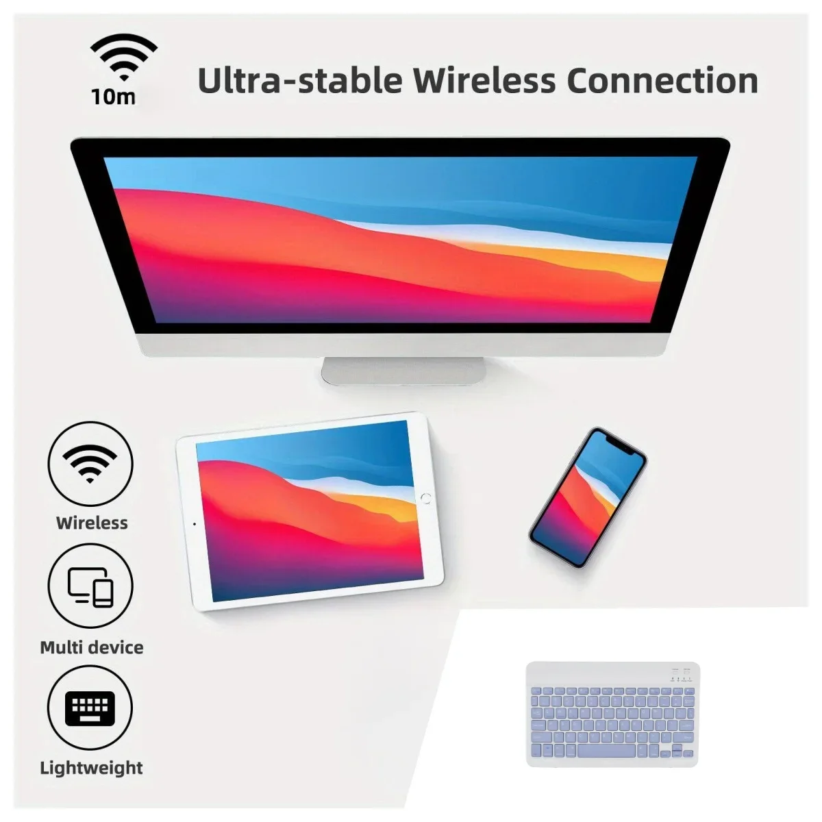 لوحة مفاتيح بلوتوث لاسلكية متوافقة مع الأجهزة اللوحية/الهواتف/الكمبيوتر المحمولة رفيعة للغاية ومحمولة مقاس 10 بوصات #4