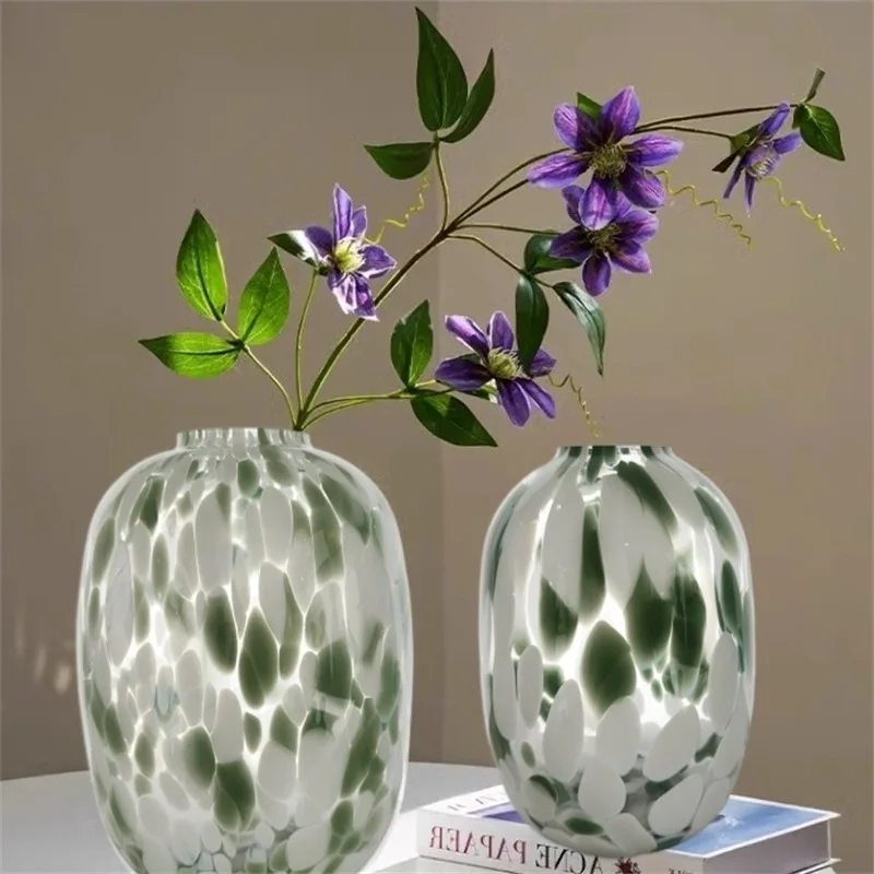 Big bellied round glass vase Original color snowflake water nurturing hanging clock flower vase home floor decor glass ornament