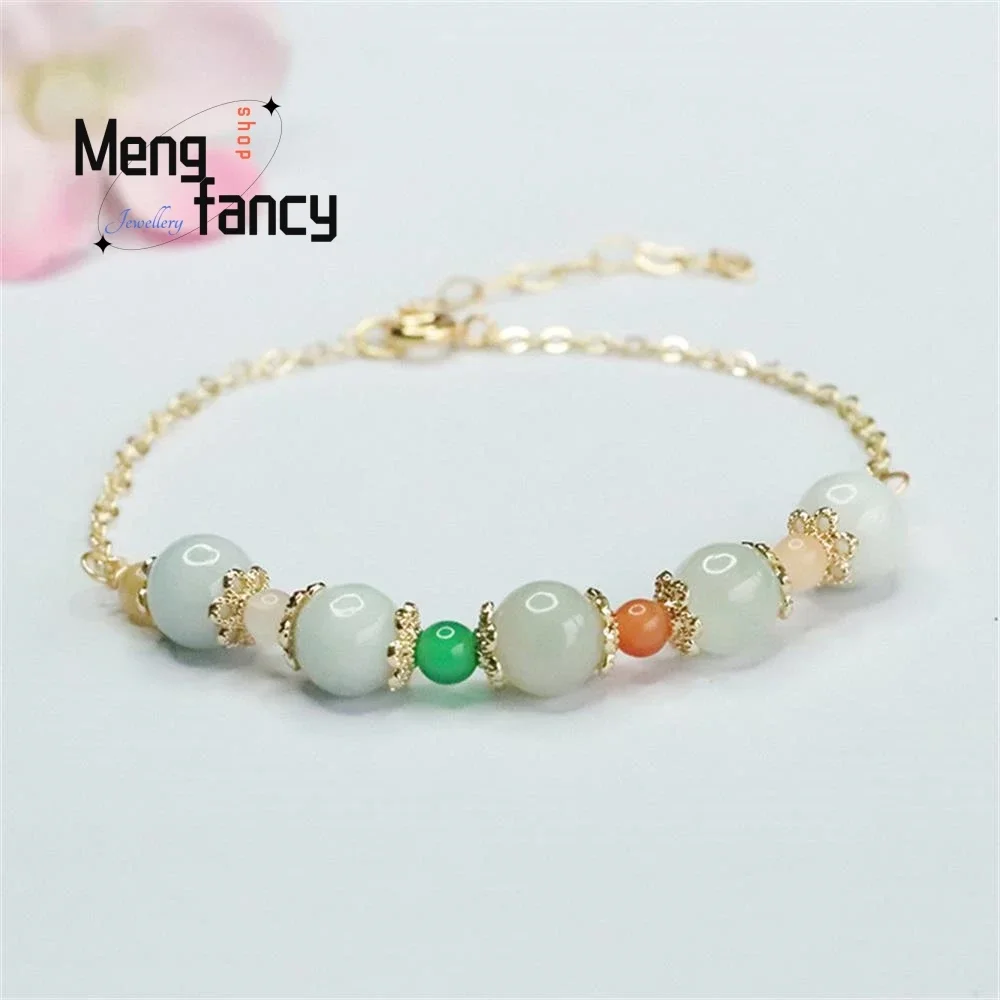 

Natural Myanmar A-goods Jadeite String Jade Exquisite Elegant Simple High-grade Bracelet Female Vintage Jewellery Holiday Gifts