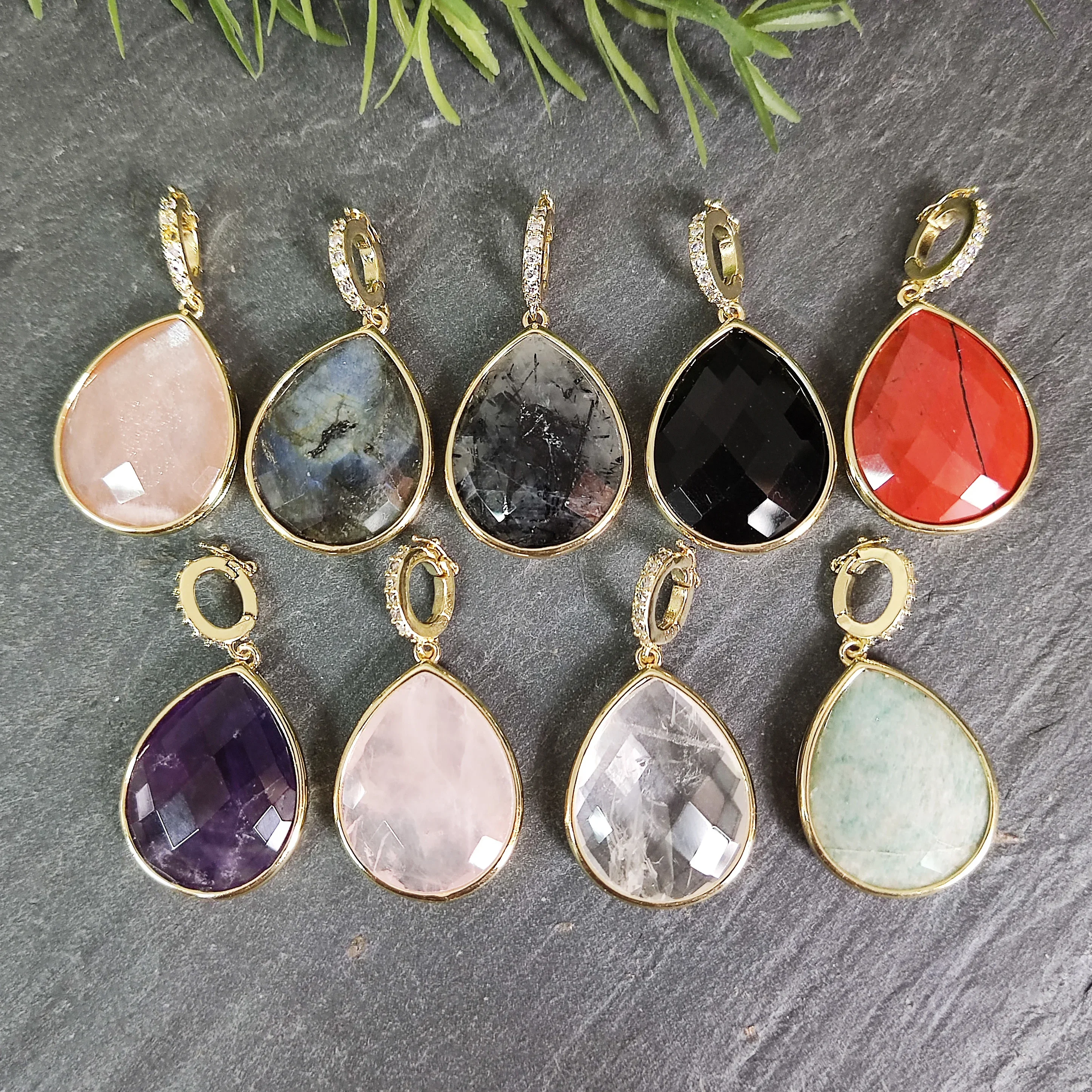 Natural Gemstone Charm Pendant, Obsidian Sunstone Amazonite Amethyst Healing Crystal Charm for Necklace, DIY Jewelry Findings