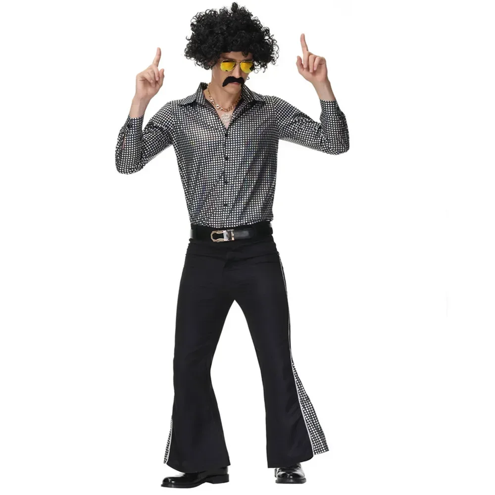 Retro 70s Hippie Cosplay Costume Halloween Costume Suit for Men Fancy Disguise Carnival Party Vintage Rock Disco Night Club