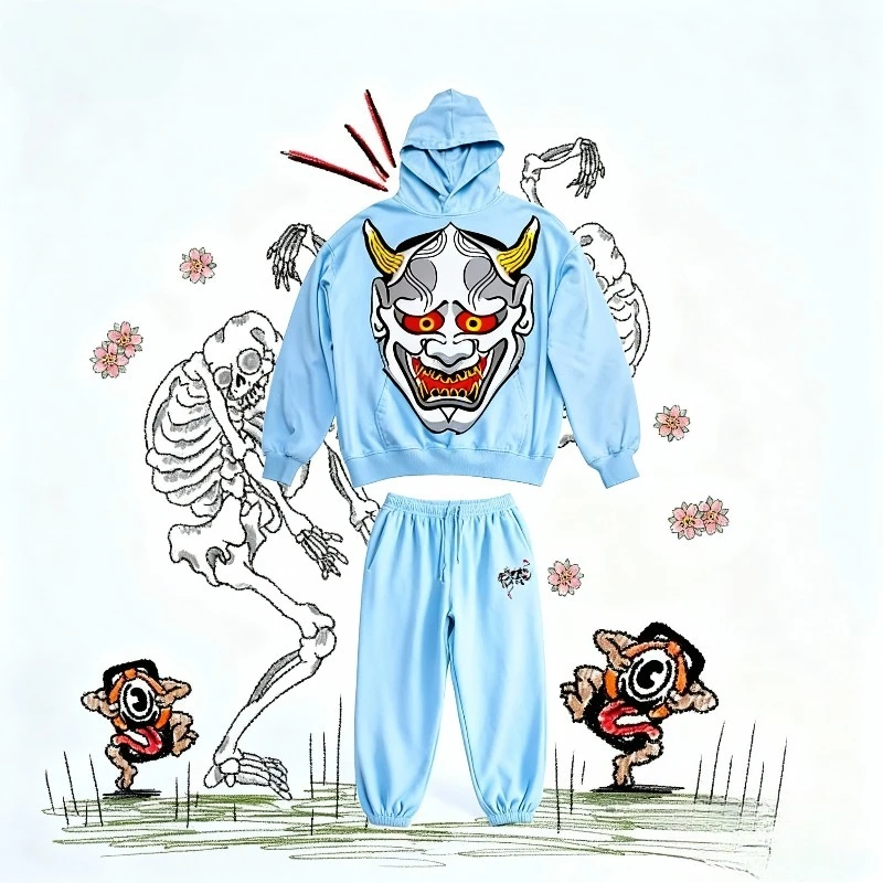 

Y2K Two Piece Harajuku prajna Graphic Printing Hoodie streetwear Gothic Men Women Fashion Sweatshirt Set Hip Hop Track Pants Set