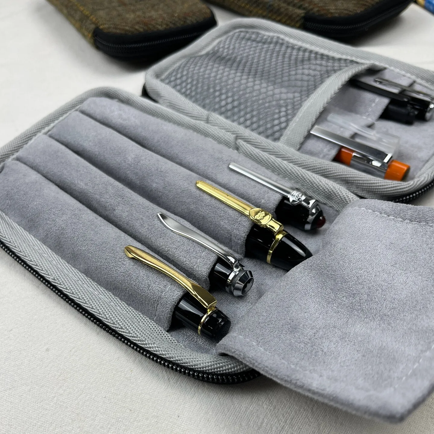 British-style Tweed Original Diy Vintage Wool Plaid Pencil Case Multi-pen Holder Portable Zippered Pouch