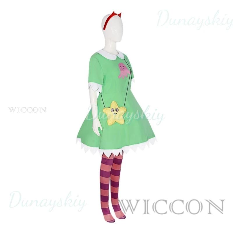 Star Butterfly Cosplay Fantasia, Anime, Vestido Verde, Peruca, Chapeuzinho Vermelho, Meias, Halloween, Fantasia