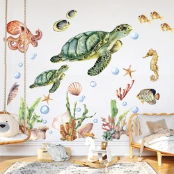 Autocollant mural de pieuvre tortue d'interconnexion, décalcomanie murale, décor de salon, monde de la mer, sites océArabes, hippocampe, chambre d'enfant, chambre à coucher