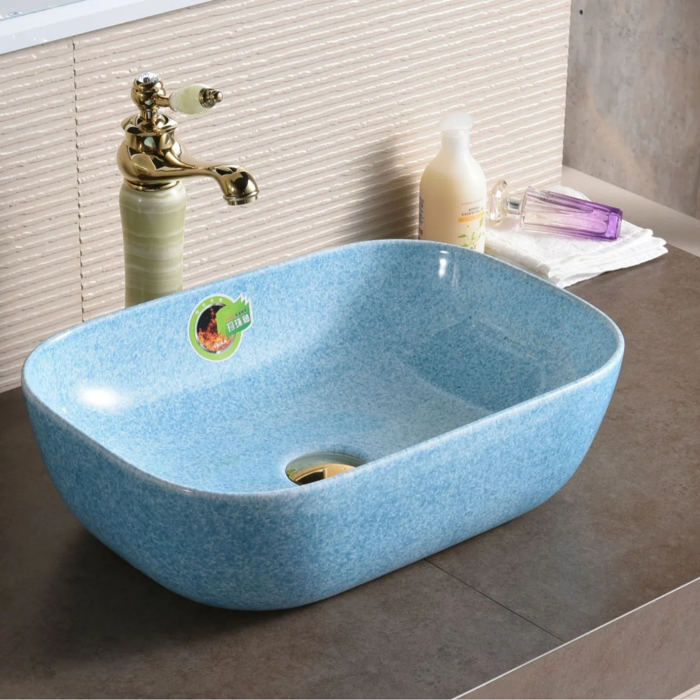 Retro artist household stage basin carved pattern oval ceramic hand wash basin balcony single basin