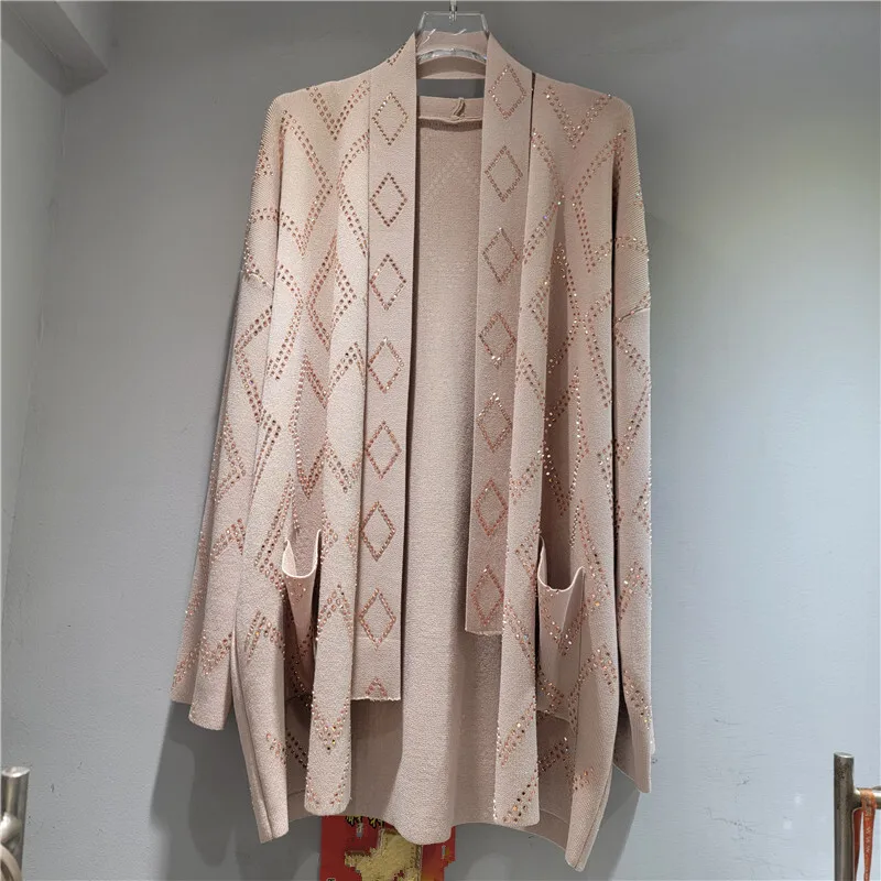 HKSH Autunno Nuove Donne di Modo Del Stile Pigro Maglione Cardigan Casual Alla Moda Borchiato Diamanti Tendenza Modello Argyle Top Giacca HK10037